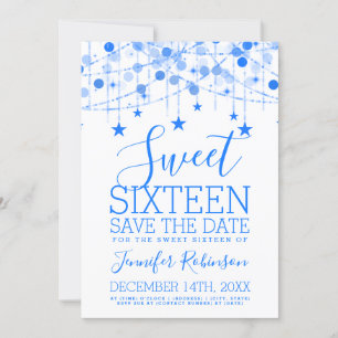 Reserve A Data Blue Sweet 16 Luzes de String Sparkly Data de salv