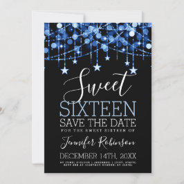 Reserve A Data Blue Sweet 16 Luzes de String Sparkly Data de salv