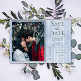 Reserve A Data Blue Vintage Strited Photo Save the Date