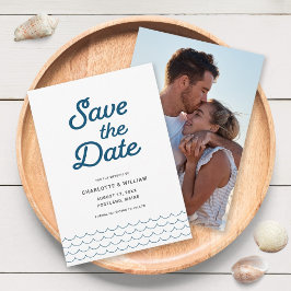 Reserve A Data Blue Waves with Your Photo Save the Date Card