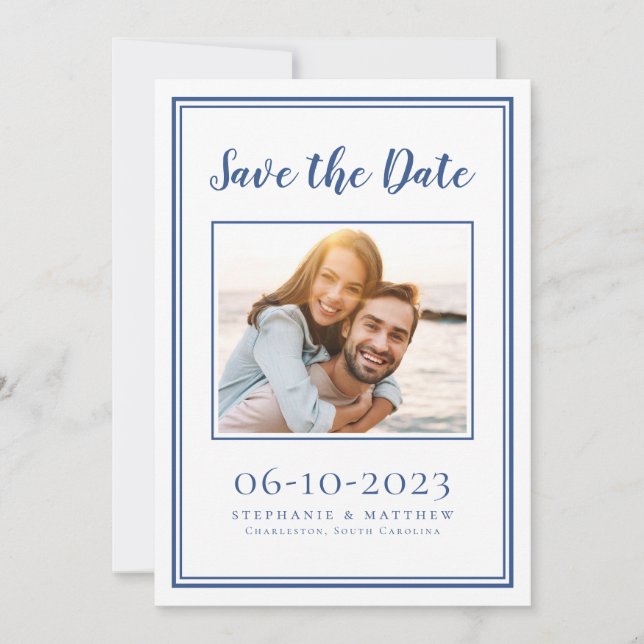 Reserve A Data Blue Wedding Simple Noivado Photo Modern (Frente)