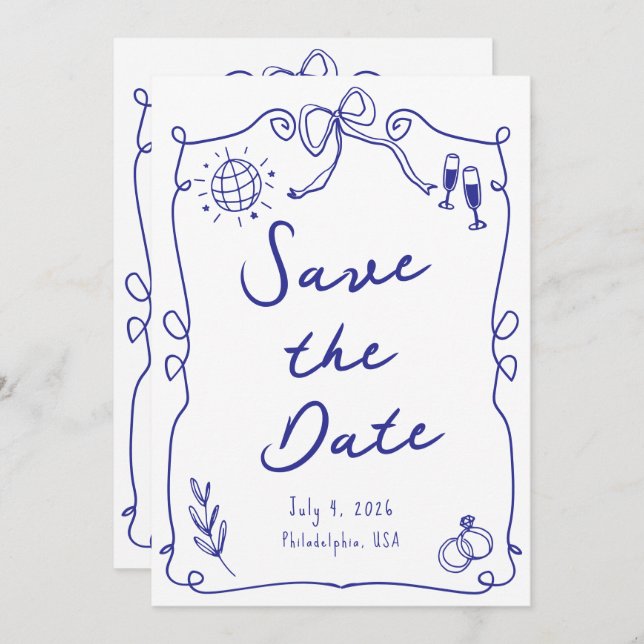 Reserve A Data Blue Whimsical Diversão Quirky Fez Casamento (Frente/Verso)