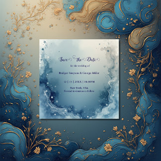 Reserve A Data blue white Dreamy coastal marble ink wedding