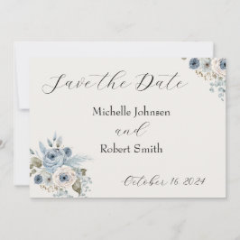 Reserve A Data Blue Winter Floral Flat Save The Date Card