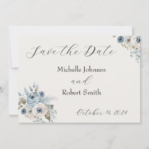 Reserve A Data Blue Winter Floral Flat Save The Date Card