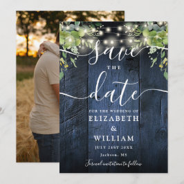 Reserve A Data Blue Wood String Luz verde Foto casada