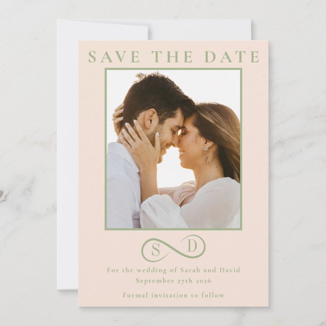 Reserve A Data Blush and Sage Infinity Wedding Minimalist Modern  (Frente)