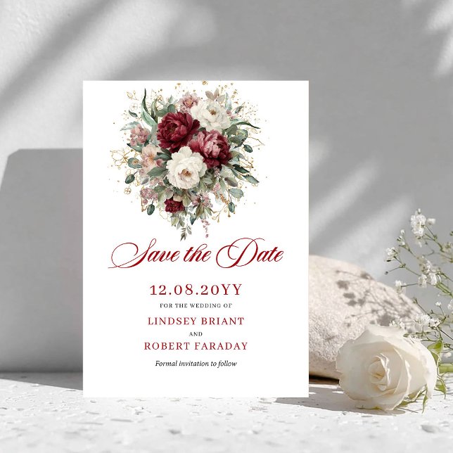 Reserve A Data Blush Artístico Burgundy Verde Salve a Data (Artistic Blush Burgundy Greenery Save The Date)