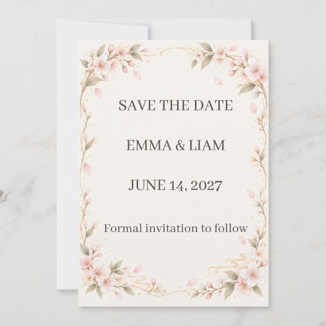 Reserve A Data Blush Cherry Blossom Save the Date  (Frente)