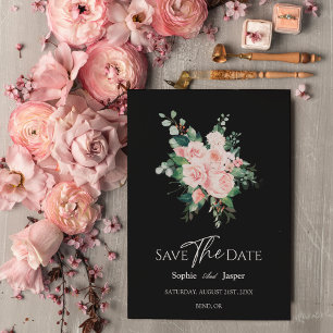 Reserve A Data Blush Floral Black Weding The Date Card