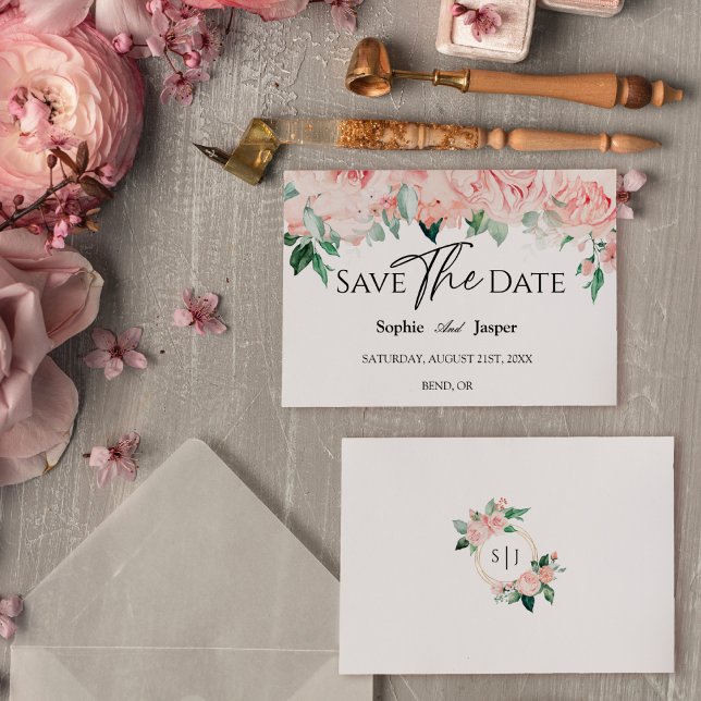 Reserve A Data Blush Floral Branco Sapato de Noiva Save The Date (Criador carregado)