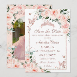 Reserve A Data Blush Floral Sweet 16 Rosa Dourado Quinceañera Fot