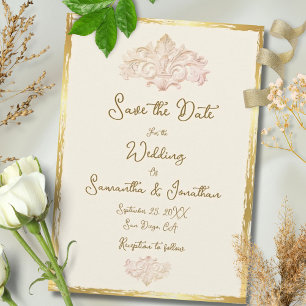 Reserve A Data Blush Gold Barroco Casamento Mexicano Vintage
