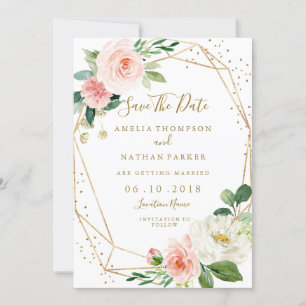 Reserve A Data Blush Gold Floral Geométrico Casamento Salvar A Da