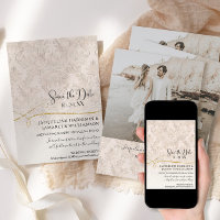 Blush Gold Scroll Damask Engaged Photograph