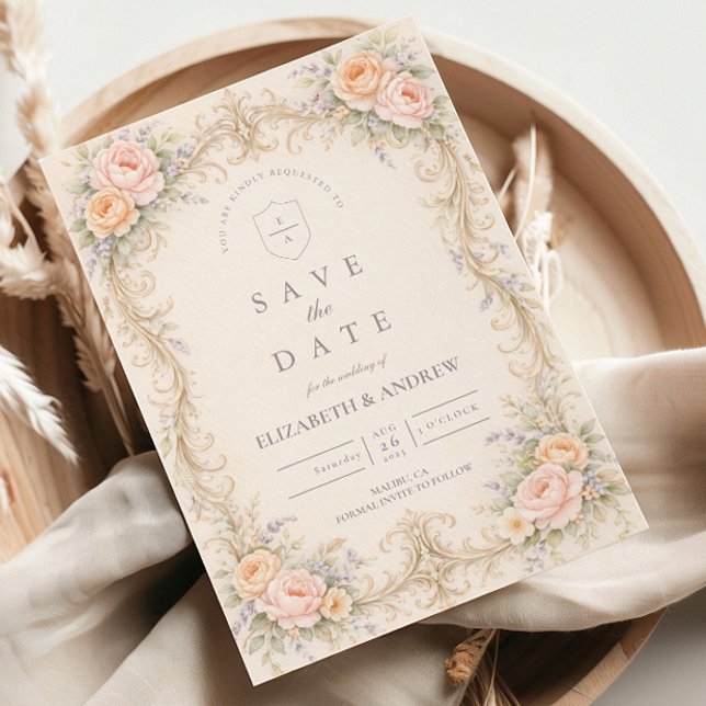 Reserve A Data Blush Peach Baroque Rose Wedding (Criador carregado)