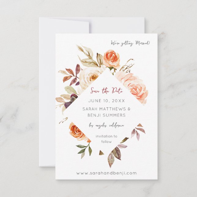 Reserve A Data Blush & Peach Floral Rustic & Vertical Photo (Frente)