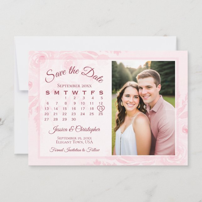 Reserve A Data Blush Pink Boho Peonies Calendar & Photo Wedding (Frente)