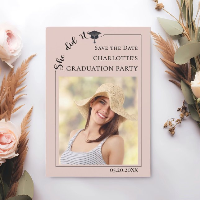 Reserve A Data Blush Pink Photo Graduation Party Save the Date (Criador carregado)