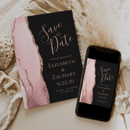 Reserve A Data Blush Pink Rose Gold Agate Save the Date Card