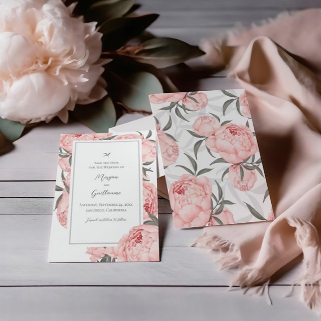Reserve A Data Blush Pink Watercolor Peony Wedding (Criador carregado)