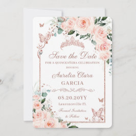 Reserve A Data Blush Rosa Floral Doce 16 Rosa Dourado Quinceañera