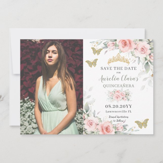 Reserve A Data Blush Sage Green Butterflies Quinceañera (Frente)