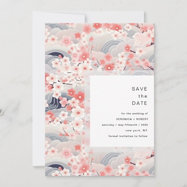 Reserve A Data Blush Waves Sakura Blossom Modern Wedding (Frente)