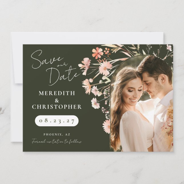 Reserve A Data Blush Wildflower Photo Save the Date (Frente)