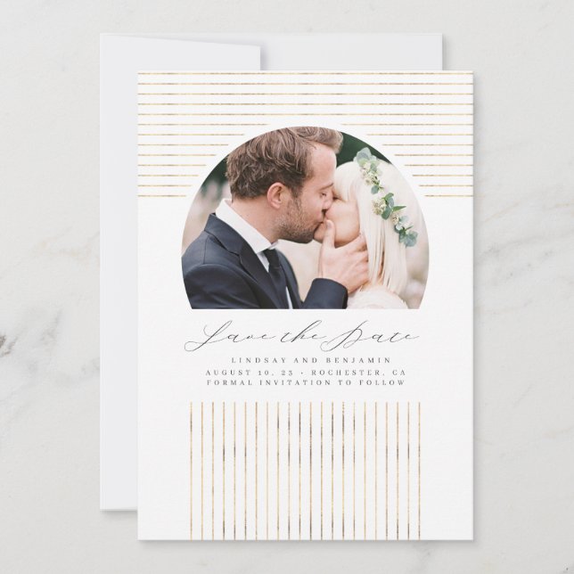 Reserve A Data Boêmia Mínima Moderna Salve A Foto Da Data (Frente)