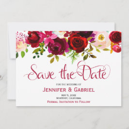 Reserve A Data Boêmio Borgonha Marsala Floral Save the Date