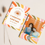 Reserve A Data Boho 70s Groovy Wavy Sun Salve a Data Qr Code<br><div class="desc">Foto queimada Laranja Sol retrorreflector Boho Salvar Data Qr Code</div>