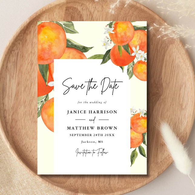 Reserve A Data Boho Abstrato Desenho Jardim Laranja Casamento (Boho abstract orange save the date sets a warm, artistic tone for your wedding.)