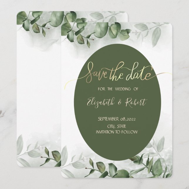 Reserve A Data Boho Aquarela Eucalipto Folhagem Salve A Data (Frente/Verso)
