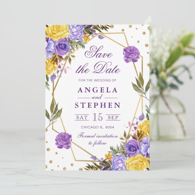 Reserve A Data Boho Aquarela Flores Primavera Moldura Dourada Cas (Em pé/Frente)