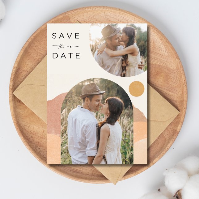 Reserve A Data Boho Arch Dois Casamento Fotográfico do Deserto (Boho Arch Two Photo Desert Wedding Save The Date)