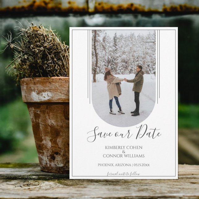 Reserve A Data Boho Arch Photo Save the Date | Branca (Criador carregado)