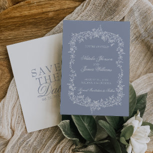 Reserve A Data Boho Azul Floral Botânico Casamento Salve O