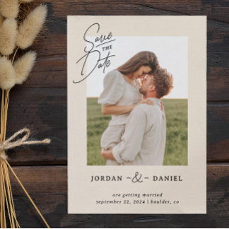 Reserve A Data Boho Beige Photo Save The Date Card