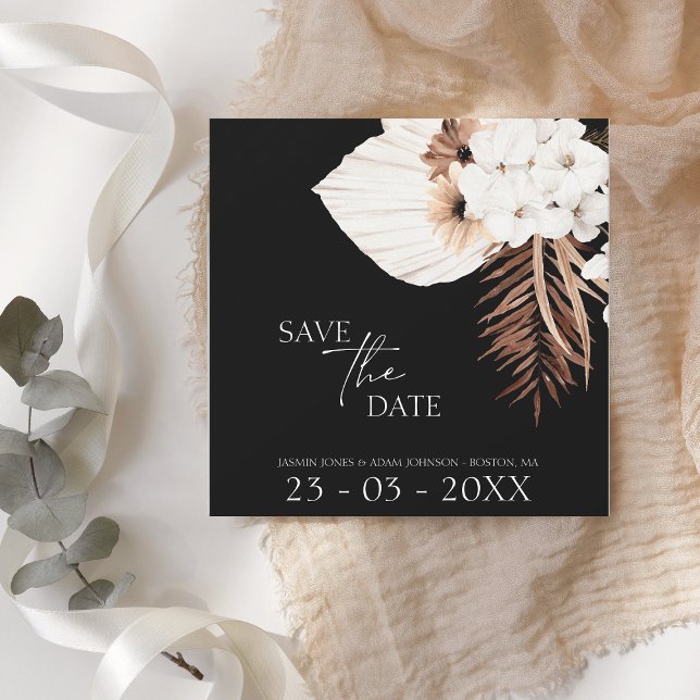 Reserve A Data Boho Black White Brown Pampas Grass Casamento (Criador carregado)