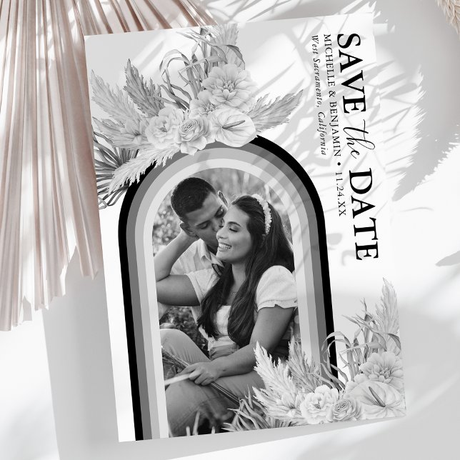Reserve A Data Boho Black White Floral Foto Salva A Data (Criador carregado)