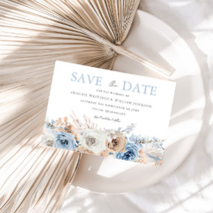 Reserve A Data Boho Blue: Casamento Floral Boêmiano Azul-Aquarela