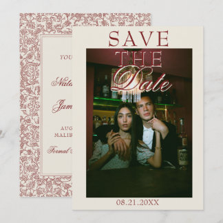 Reserve A Data Boho Borgonha Floral Botânico Foto Casamento