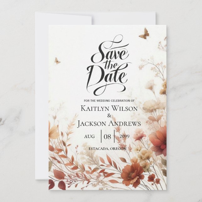 Reserve A Data Boho Browns with Butterflies Floral Wedding (Frente)