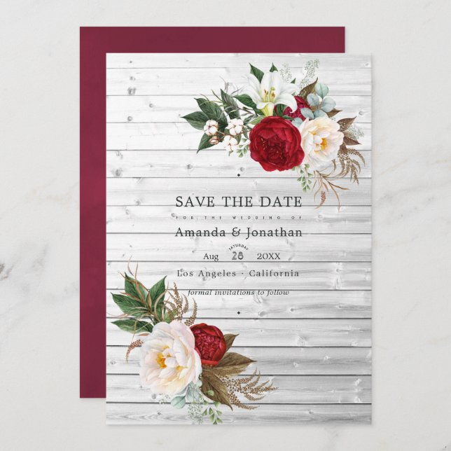 Reserve A Data Boho Burgundy - Casamento Floral Bohemian Marsala (Frente/Verso)