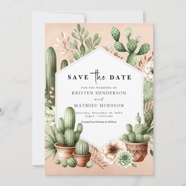 Reserve A Data Boho Cactus Wedding Editável (Frente)