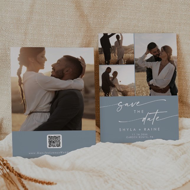 Reserve A Data Boho Chic Dusty Blue Multi Photo QR Code (Criador carregado)