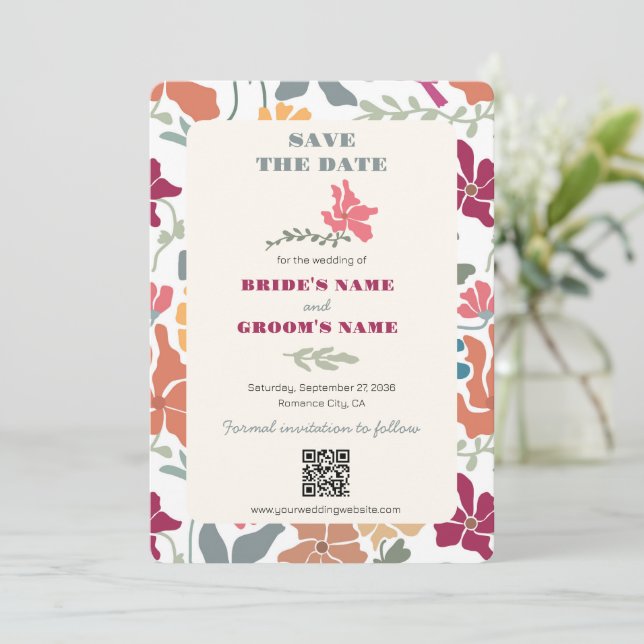 Reserve A Data Boho Chic Floral Casamento Retro Meados do Século (Em pé/Frente)