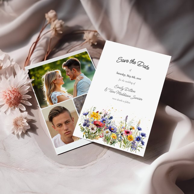 Reserve A Data Boho Chic Flores Silvestres Moderno 3 Fotos (Criador carregado)