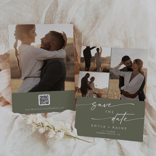 Reserve A Data Boho Chic Olive Green - Código QR de várias fotos  (Criador carregado)